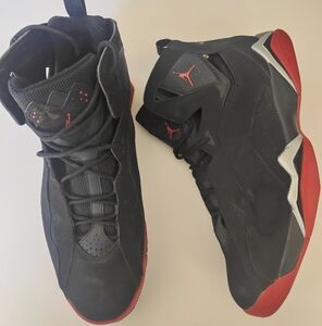 Jordans True Flight Black and Red Sneakers